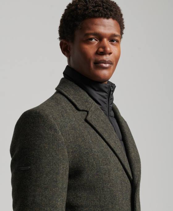 Superdry palton de oraș de lână căptușeală detașabilă îmbrăcăminte verde bărbați JX0Z1113