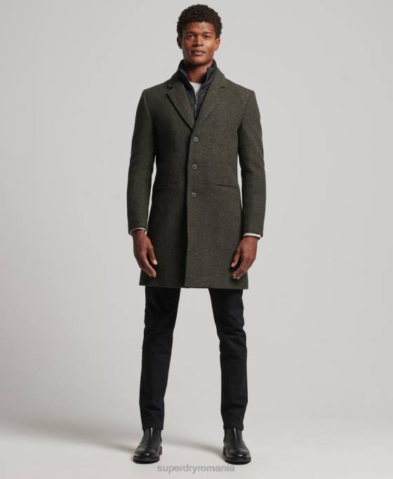 Superdry palton de oraș de lână căptușeală detașabilă îmbrăcăminte verde bărbați JX0Z1113