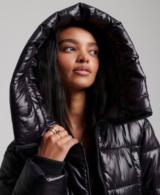 Superdry palton de pilota cu paragate foarte strălucitor îmbrăcăminte negru femei JX0Z5642