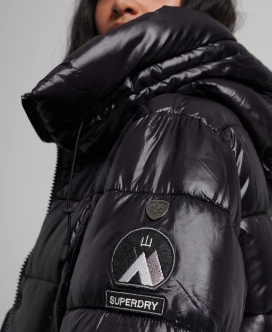 Superdry palton de pilota cu paragate foarte strălucitor îmbrăcăminte negru femei JX0Z5642