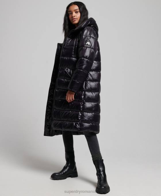 Superdry palton de pilota cu paragate foarte strălucitor îmbrăcăminte negru femei JX0Z5642