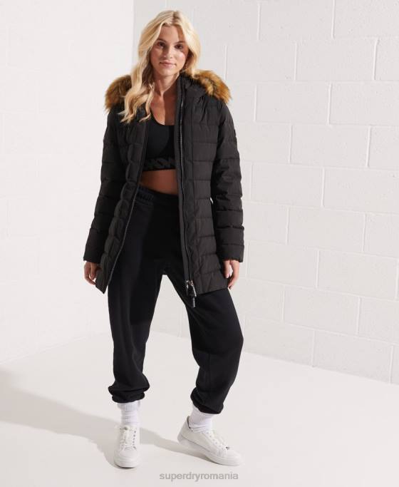 Superdry palton de puf înalt arctic îmbrăcăminte negru femei JX0Z3647