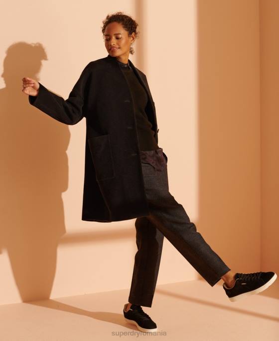 Superdry palton din lână cocon ediție limitată îmbrăcăminte negru femei JX0Z5682