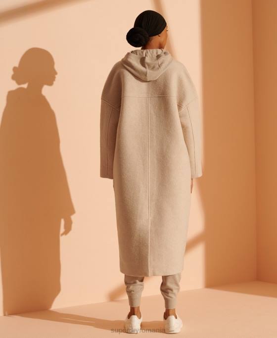 Superdry palton din lână cu paragate ediție limitată îmbrăcăminte bej femei JX0Z5717