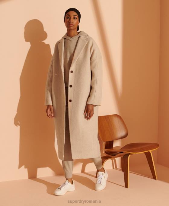 Superdry palton din lână cu paragate ediție limitată îmbrăcăminte bej femei JX0Z5717