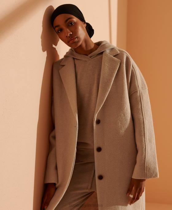 Superdry palton din lână cu paragate ediție limitată îmbrăcăminte bej femei JX0Z5717