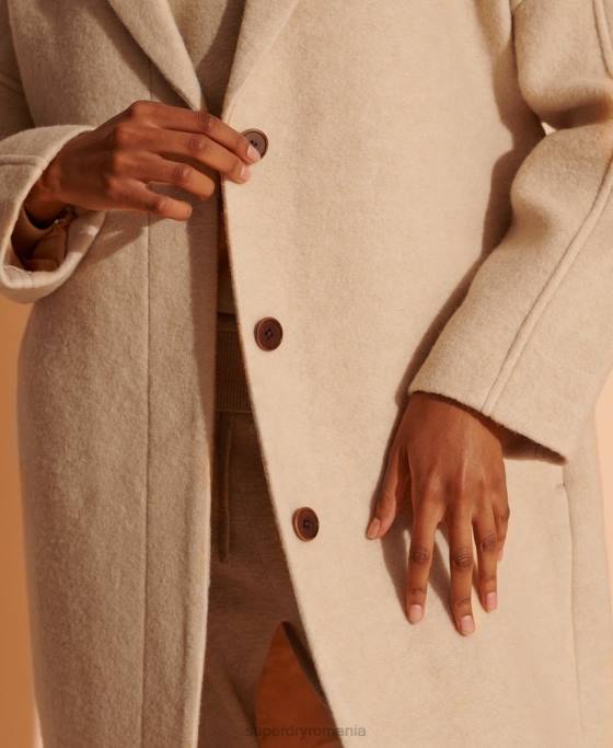 Superdry palton din lână cu paragate ediție limitată îmbrăcăminte bej femei JX0Z5717