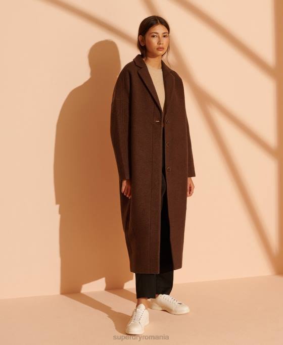 Superdry palton din lână cu paragate ediție limitată îmbrăcăminte bronzat femei JX0Z5573