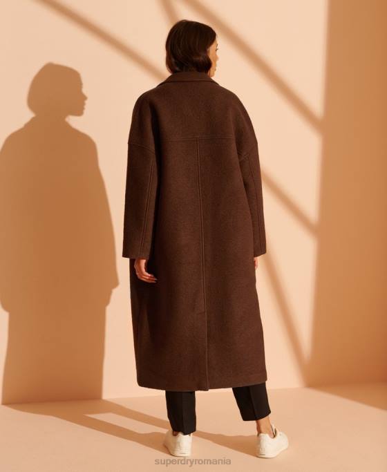 Superdry palton din lână cu paragate ediție limitată îmbrăcăminte bronzat femei JX0Z5573