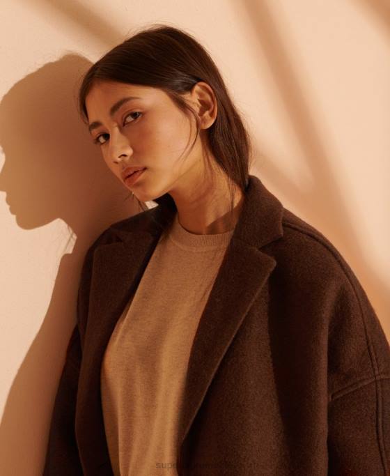 Superdry palton din lână cu paragate ediție limitată îmbrăcăminte bronzat femei JX0Z5573