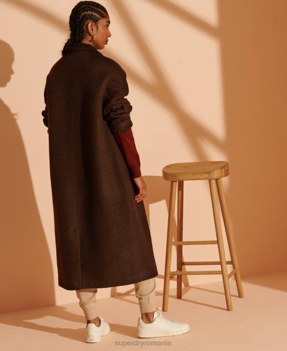 Superdry palton din lână cu paragate ediție limitată îmbrăcăminte maro femei JX0Z5715