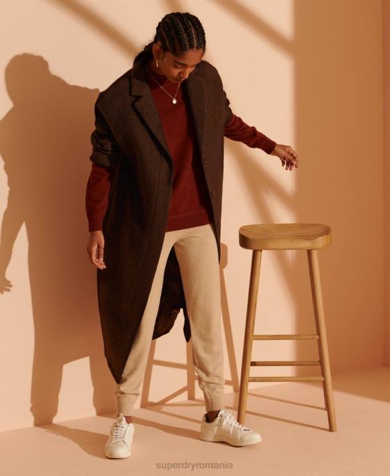 Superdry palton din lână cu paragate ediție limitată îmbrăcăminte maro femei JX0Z5715