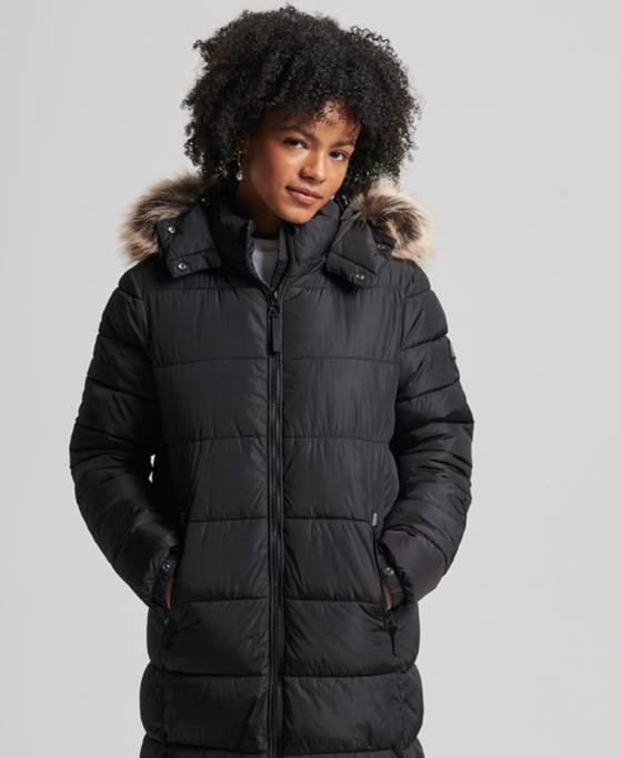 Superdry palton fuji cu glugă de munte îmbrăcăminte negru femei JX0Z5509