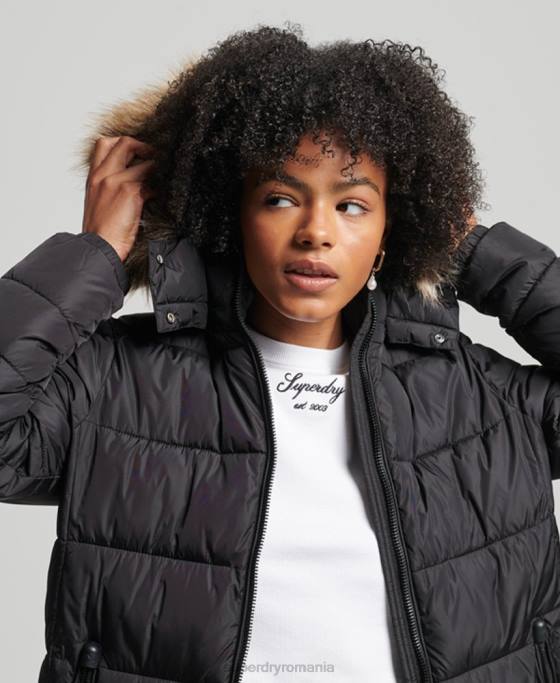 Superdry palton fuji cu glugă de munte îmbrăcăminte negru femei JX0Z5509