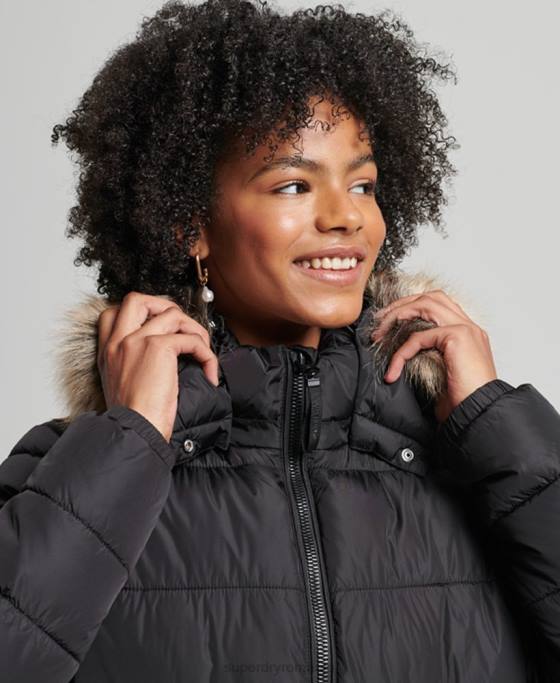 Superdry palton fuji cu glugă de munte îmbrăcăminte negru femei JX0Z5509