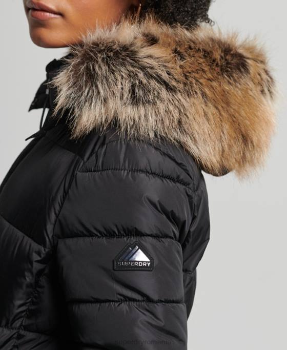 Superdry palton fuji cu glugă de munte îmbrăcăminte negru femei JX0Z5509