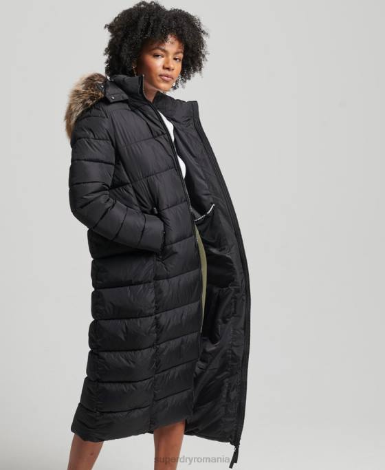 Superdry palton fuji cu glugă de munte îmbrăcăminte negru femei JX0Z5509