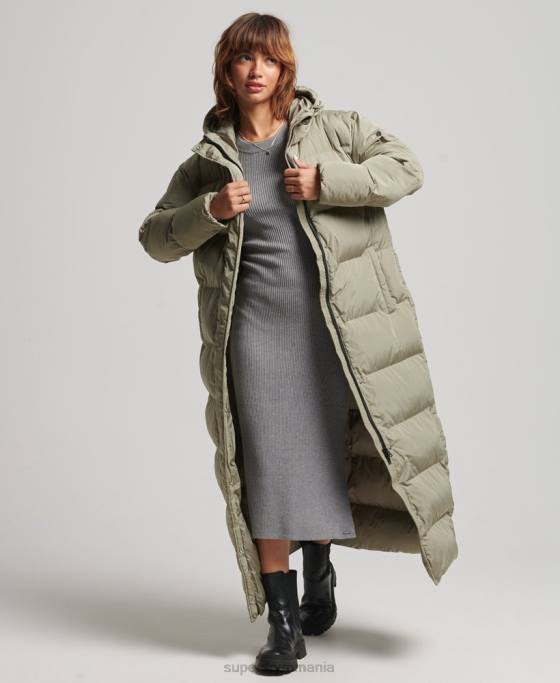 Superdry palton maxi puf cu glugă îmbrăcăminte kaki femei JX0Z3693