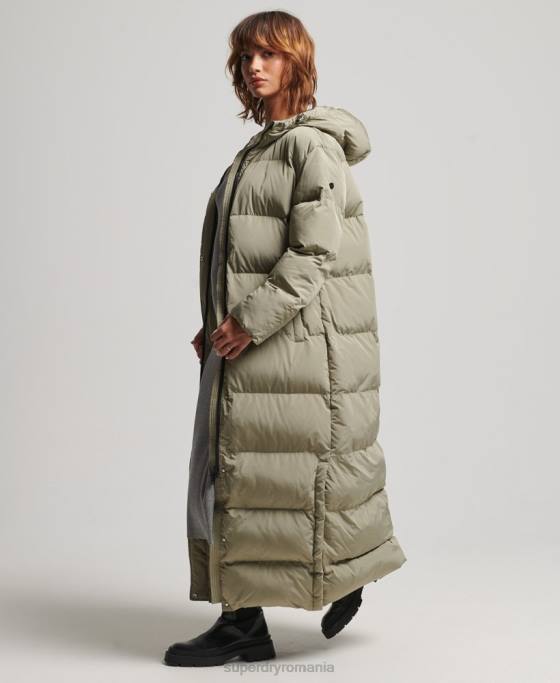 Superdry palton maxi puf cu glugă îmbrăcăminte kaki femei JX0Z3693