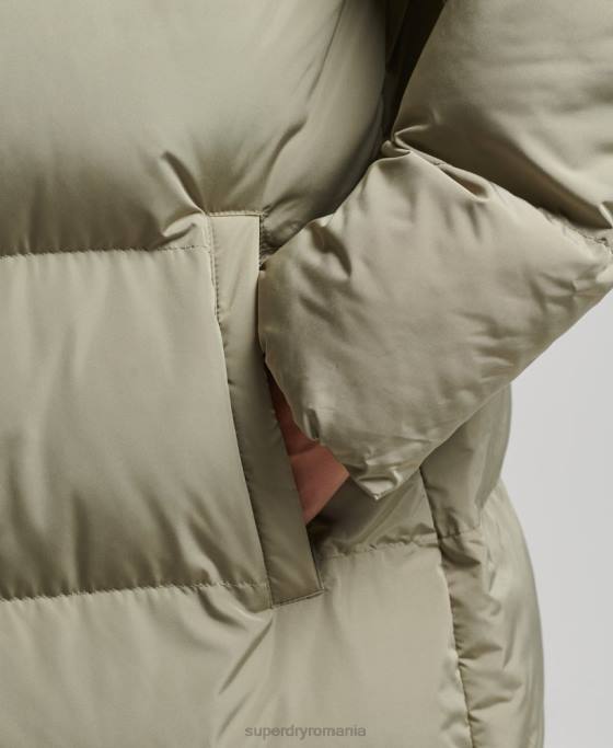 Superdry palton maxi puf cu glugă îmbrăcăminte kaki femei JX0Z3693