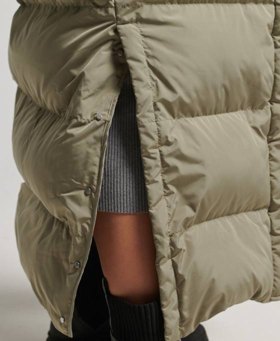 Superdry palton maxi puf cu glugă îmbrăcăminte kaki femei JX0Z3693