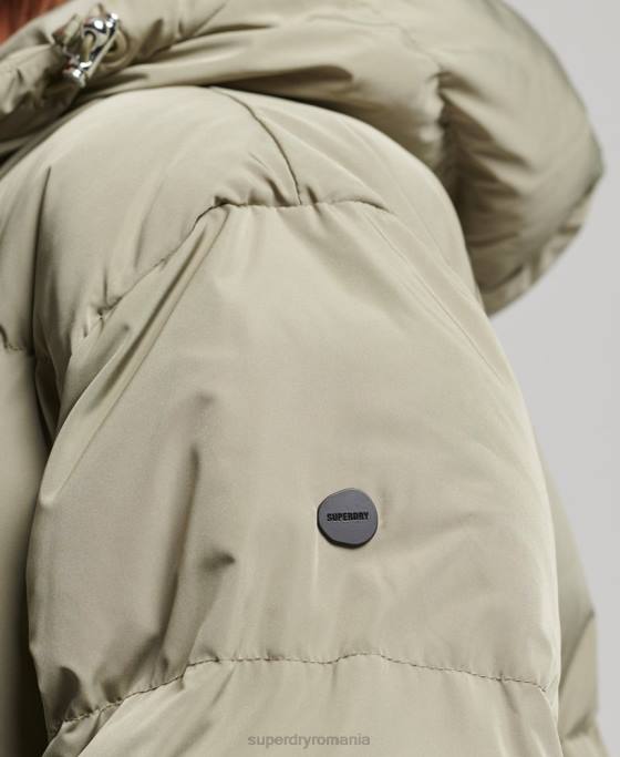 Superdry palton maxi puf cu glugă îmbrăcăminte kaki femei JX0Z3693