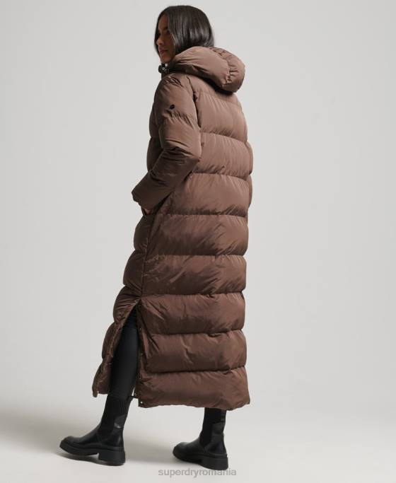Superdry palton maxi puf cu glugă îmbrăcăminte maro femei JX0Z3579