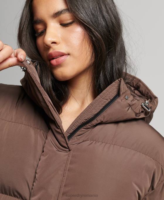 Superdry palton maxi puf cu glugă îmbrăcăminte maro femei JX0Z3579
