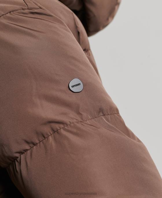 Superdry palton maxi puf cu glugă îmbrăcăminte maro femei JX0Z3579
