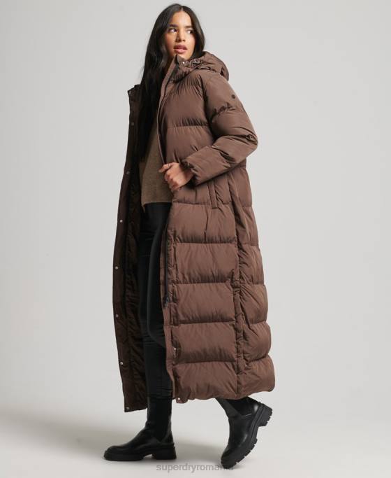 Superdry palton maxi puf cu glugă îmbrăcăminte maro femei JX0Z3579