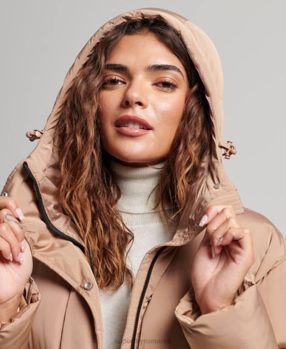 Superdry palton maxi puf cu glugă îmbrăcăminte maro femei JX0Z3650