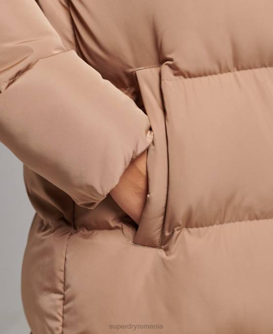 Superdry palton maxi puf cu glugă îmbrăcăminte maro femei JX0Z3650