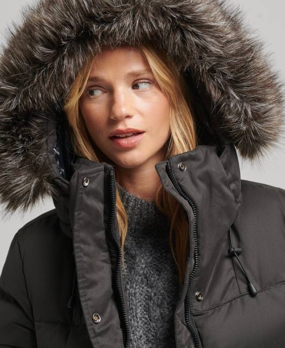 Superdry palton parka expedition cu paragate din microfibră îmbrăcăminte negru femei JX0Z5448