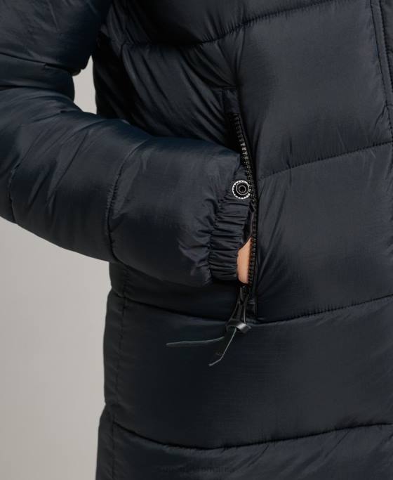 Superdry palton puf cu glugă din blană artificială îmbrăcăminte gri inchis femei JX0Z3660