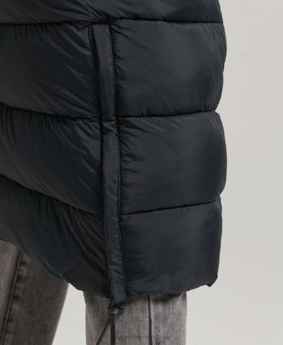 Superdry palton puf cu glugă din blană artificială îmbrăcăminte gri inchis femei JX0Z3660