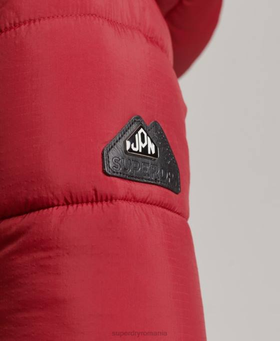 Superdry palton puf cu glugă din blană artificială îmbrăcăminte roșu femei JX0Z3661