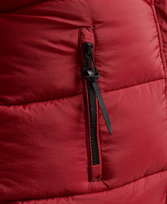 Superdry palton puf cu glugă din blană artificială îmbrăcăminte roșu femei JX0Z3661