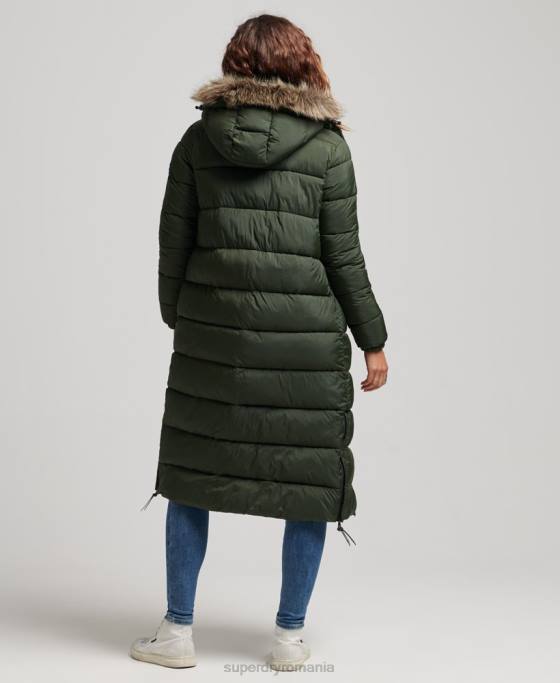 Superdry palton puf cu glugă din blană artificială îmbrăcăminte verde femei JX0Z3626