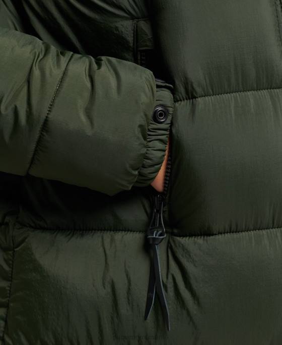 Superdry palton puf cu glugă din blană artificială îmbrăcăminte verde femei JX0Z3626