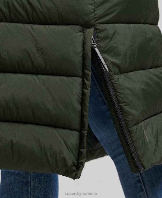 Superdry palton puf cu glugă din blană artificială îmbrăcăminte verde femei JX0Z3626
