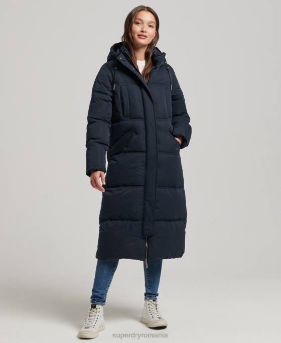 Superdry palton puf cu glugă din microfibră îmbrăcăminte marina femei JX0Z3814