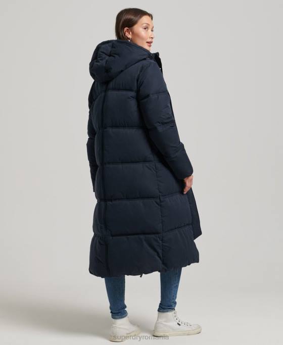 Superdry palton puf cu glugă din microfibră îmbrăcăminte marina femei JX0Z3814