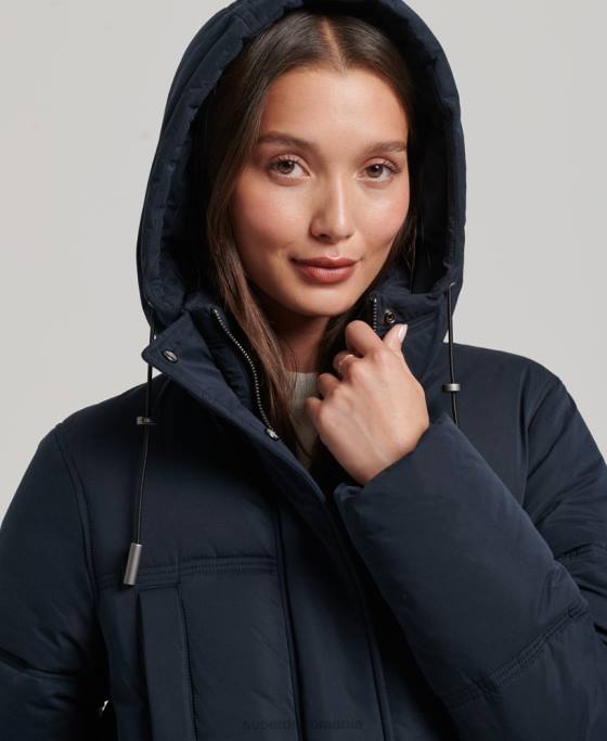 Superdry palton puf cu glugă din microfibră îmbrăcăminte marina femei JX0Z3814