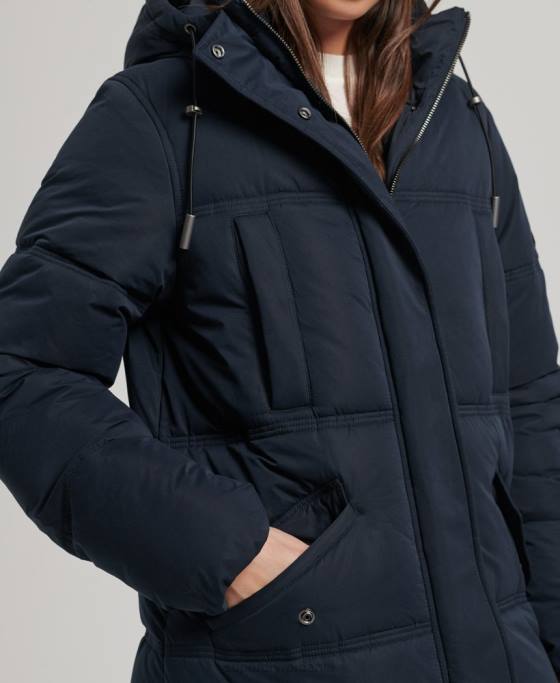 Superdry palton puf cu glugă din microfibră îmbrăcăminte marina femei JX0Z3814