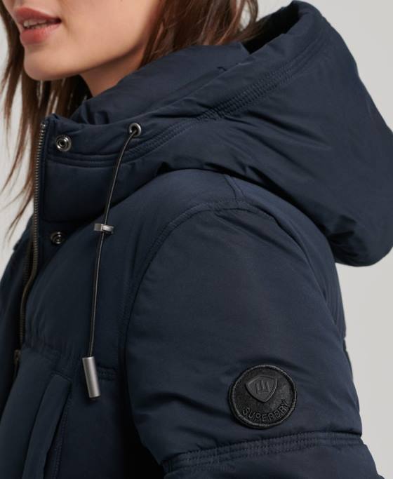 Superdry palton puf cu glugă din microfibră îmbrăcăminte marina femei JX0Z3814