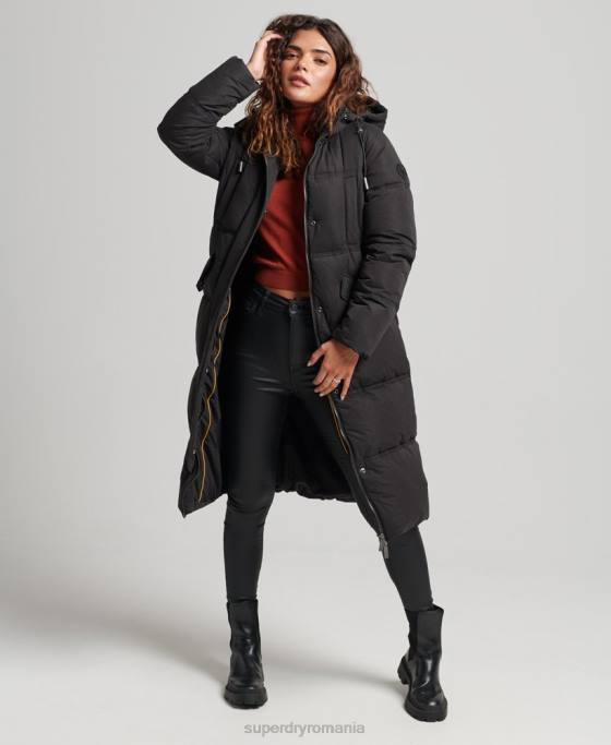 Superdry palton puf cu glugă din microfibră îmbrăcăminte negru femei JX0Z3823