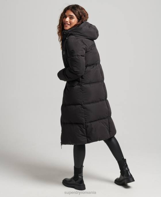 Superdry palton puf cu glugă din microfibră îmbrăcăminte negru femei JX0Z3823
