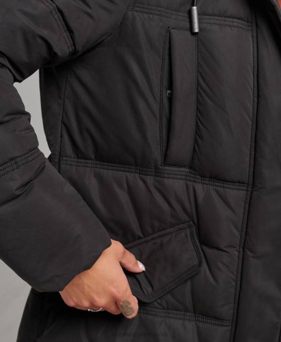 Superdry palton puf cu glugă din microfibră îmbrăcăminte negru femei JX0Z3823