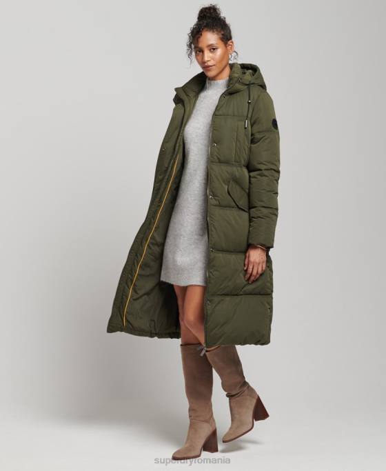 Superdry palton puf cu glugă din microfibră îmbrăcăminte verde femei JX0Z3732