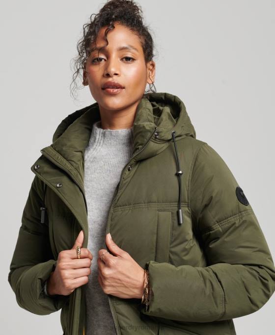 Superdry palton puf cu glugă din microfibră îmbrăcăminte verde femei JX0Z3732